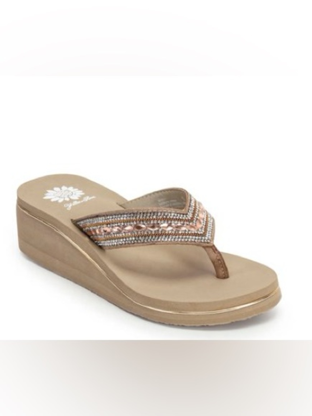 Yellowbox Marcy Taupe wedge Sandals Flip-Flops Rhinestones Tan 7.5
